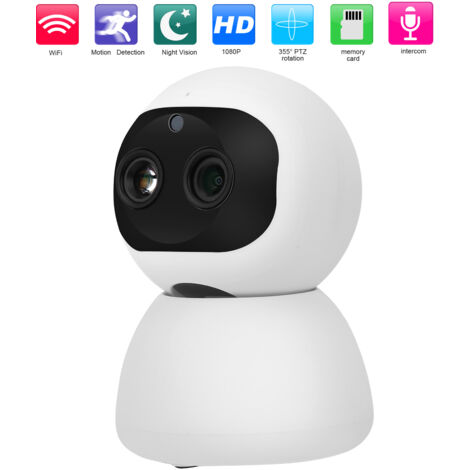 Caméra de Surveillance WiFi Double Lentille 1080P avec Détection de Mouvement, Audio Bidirectionnel et Vision Nocturne, Alimentation 100‑240V UE (1/5)