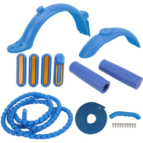 Garde-boue avant/arrière et accessoires Xiaomi M365 - Poignées silicone bleues et protège-frein. (1/5)