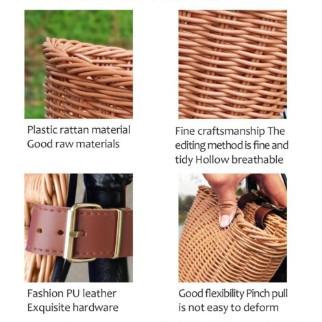 Panier vélo enfant en rotin synthétique, fixation guidon avant, rangement pratique pour balades (1/5)