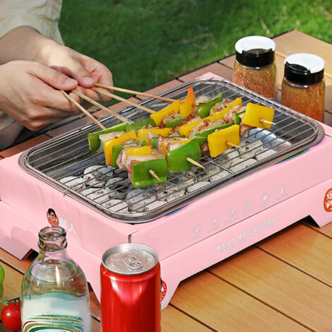 Barbecue Portable Compact Charbon de Bois Détachable pour Pique-nique Jardin Camping Rose Acier Inoxydable (30 Charbons Inclus) (1/5)