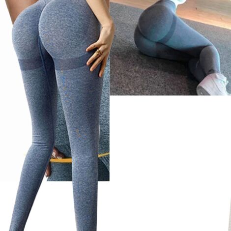 Leggings de Sport Femme Élasticité Haute Couleur Gris Bleu pour Yoga Fitness (1/5)