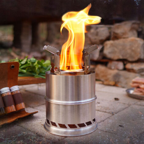 Poêle de Camping Portable en Acier Inoxydable, Réchaud à Bois Pliable pour Randonnée, Pique-nique et Barbecue Extérieur (1/5)