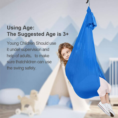 Hamac sensoriel élastique pour enfants, balançoire de yoga et fitness d'intérieur/extérieur bleu foncé (1/5)