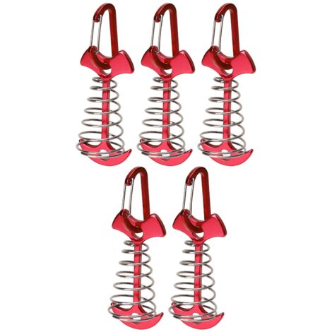 5 ancres de tente réglables avec boucle à ressort pour terrasse en bois, clous en arête de poisson pour fixation solide de tente de camping, couleur rouge (1/5)