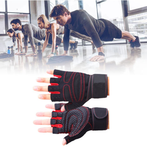 Gants d'entraînement avec Support de Poignet pour Hommes et Femmes - Antidérapant et Confortable - Rouge (1/5)
