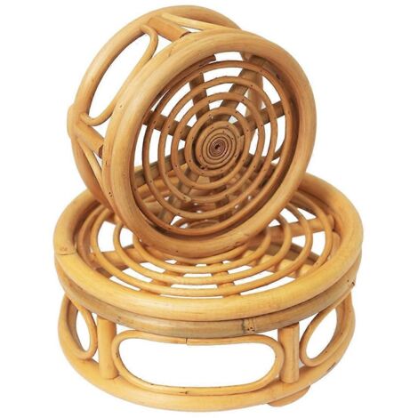 Supports décoratifs ronds en rotin tressé de style bohème pour plantes d'intérieur (1/5)