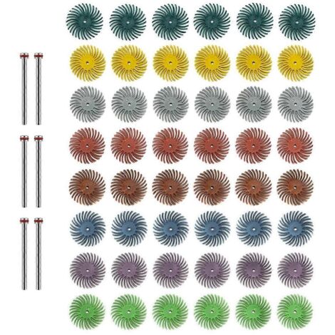 Kit de 48 disques abrasifs radiaux de 25 mm (1 pouce) avec tige de 3 mm pour outils rotatifs (1/5)