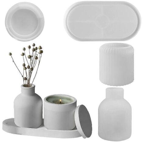 Moules en silicone pour pots de fleurs, lot de 4 moules en silicone pour vases en plâtre (1/5)
