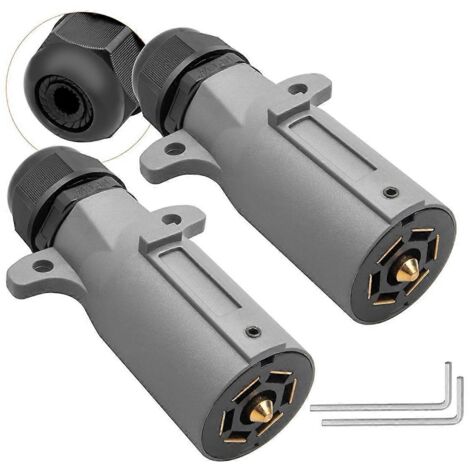 Prise de remorque 7 broches pour camping-car avec joint d'étanchéité IP68 (lot de 2), style camping-car. (1/5)