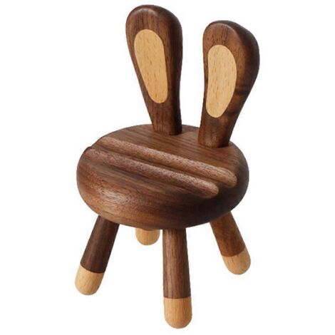 Support de bureau mignon en forme de lapin pour téléphone et iPad - Support en bois massif (1/5)
