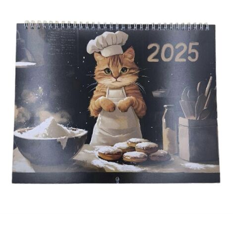 Calendrier 2025 des chats cuisiniers - 12 mois - Joli calendrier mural (1/5)