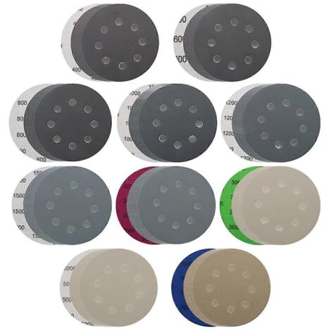 100 disques de ponçage à sec et à l'eau de 125 mm, 5 pouces, 8 trous, fixation auto-agrippante. (1/5)