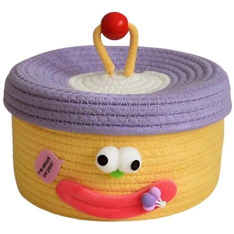 Panier de rangement de bureau avec couvercle, panier de rangement tressé pour collations C (1/5)