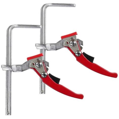 Lot de 2 serre-joints à cliquet pour table, serre-joints rapides pour rail de guidage de scie circulaire, argent/rouge (1/5)