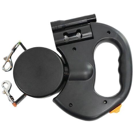 Laisse double rétractable automatique pour chien, corde de traction à double extrémité, noire (1/5)
