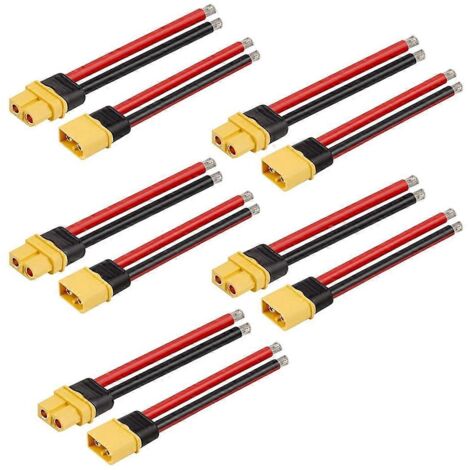 paires de connecteurs XT60 mâle et femelle avec câble de 100 mm, calibre 10 AWG, noir, jaune, rouge (1/5)