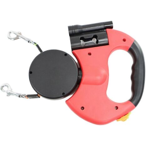 Laisse double rétractable automatique pour chien, corde de traction à double extrémité, rouge (1/5)