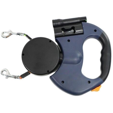 Laisse double rétractable automatique pour chien, corde de traction à double extrémité, bleue (1/5)