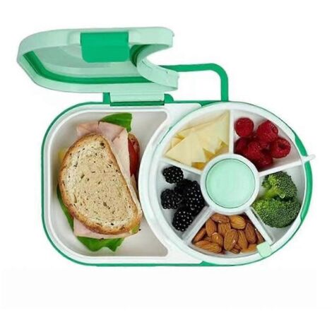 Boîte à lunch style Bento avec compartiments rotatifs pour les collations, verte (1/5)