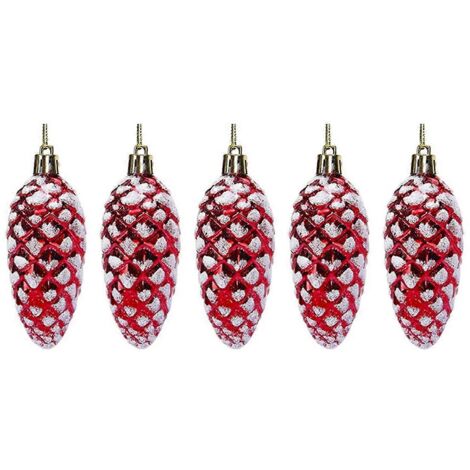 Accessoires de décoration de sapin de Noël rouge, pendentif en forme de pomme de pin longue (1/5)