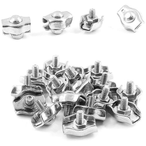 Lot de 20 serre-câbles en acier inoxydable M3 de 3,2 mm (1/8 pouce), couleur argent (1/5)