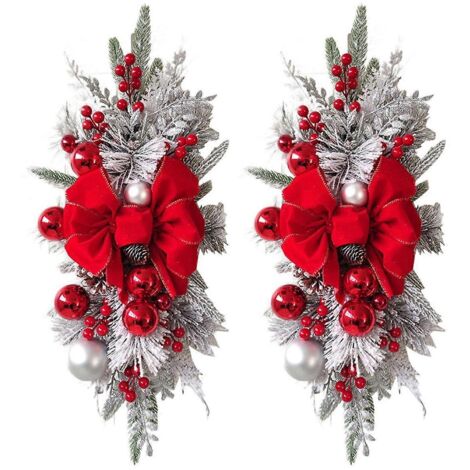 Cadeaux de Noël, décorations florales à l'entrée de l'escalier (rouge) (1/5)