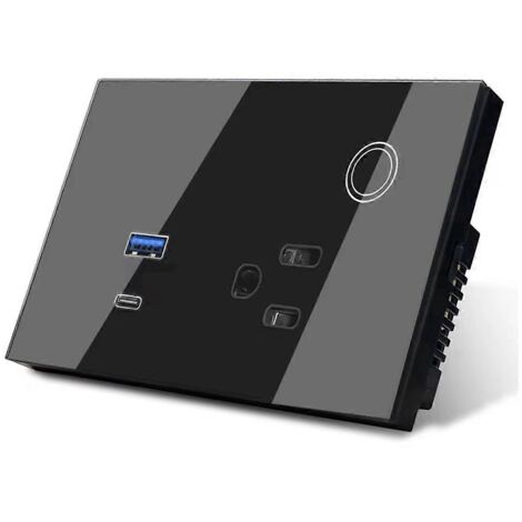 Prise murale 15 A avec port USB Type-C pour Alexa, noire, prise européenne (1/5)