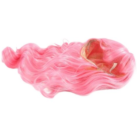 Perruque rose avec frange, longue et ondulée, résistante à la chaleur (comme sur la photo). (1/5)