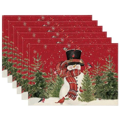 Sets de table de Noël 12 x 18 po, lavables, lot de 6, rouges (1/5)