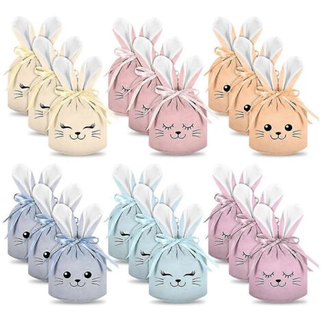 18 sacs cadeaux de Pâques en velours avec cordon de serrage et oreilles de lapin (voir photo) (1/5)