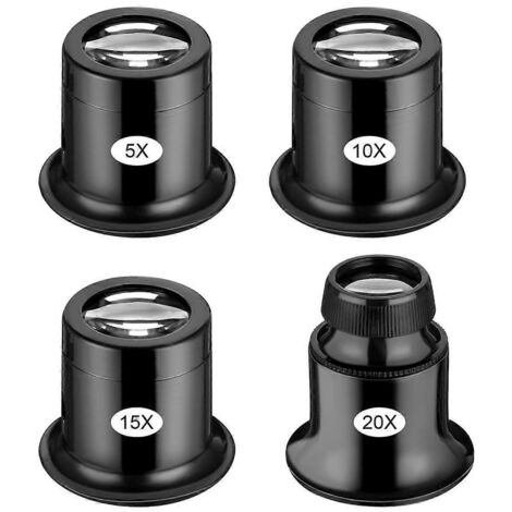 Lot de 4 loupes de bijoutier 5X/10X/15X, loupe portable noire (1/5)