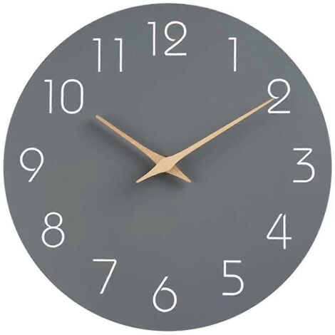 Horloge murale silencieuse en bois de 30 cm (12 pouces), sans tic-tac, fonctionnant à piles, grise (voir photo) (1/5)