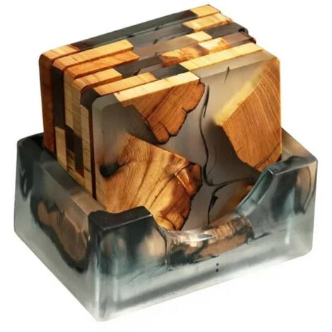 Ensemble de sous-verres en bois avec résine époxy - Sous-verres modernes avec support (voir photo) (1/5)