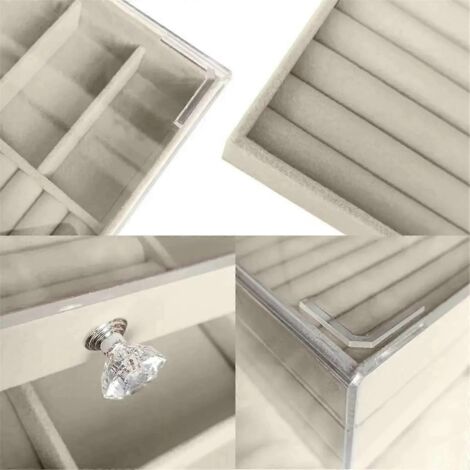 Organisateur de bijoux à 3 tiroirs, boîte de rangement empilable, beige (1/5)