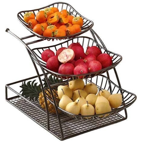 Étagère de cuisine à 3 niveaux pour épices, légumes et fruits, noire (1/5)