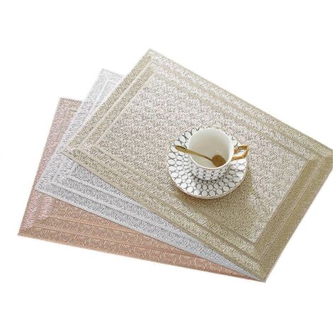 Lot de 6 sets de table rectangulaires tissés, 45,7 x 30,5 cm, argent (1/5)
