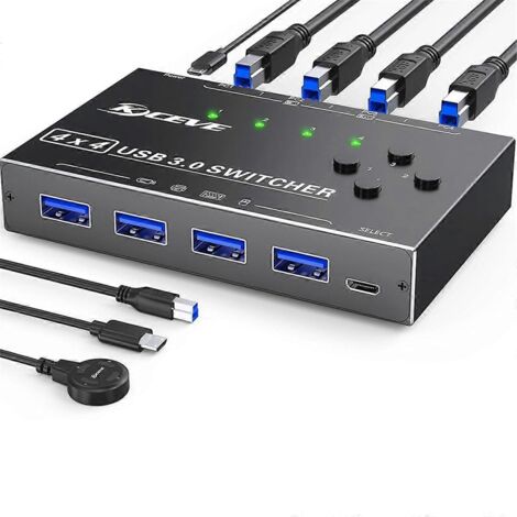 Commutateur USB 3.0 pour 4 ordinateurs, pour souris et imprimante (noir) (1/5)
