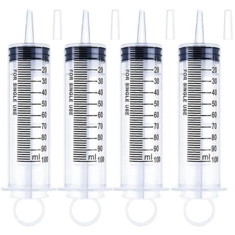 Lot de 4 seringues de 100 ml avec capuchon, scellées individuellement et stériles (voir photo). (1/5)