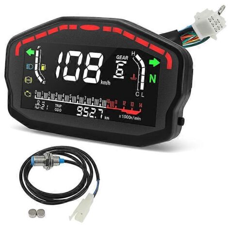 Tableau de bord numérique universel pour moto, compteur de vitesse LED LCD noir