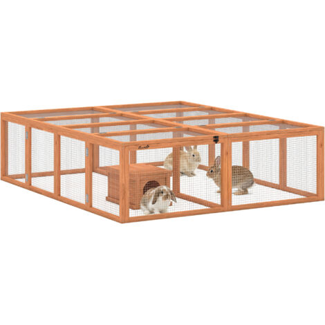 Enclos extérieur pour lapins en bois avec 2 portes, abri pour 2-4 lapins nains, 180,4 x 150 x 48 cm, Orange