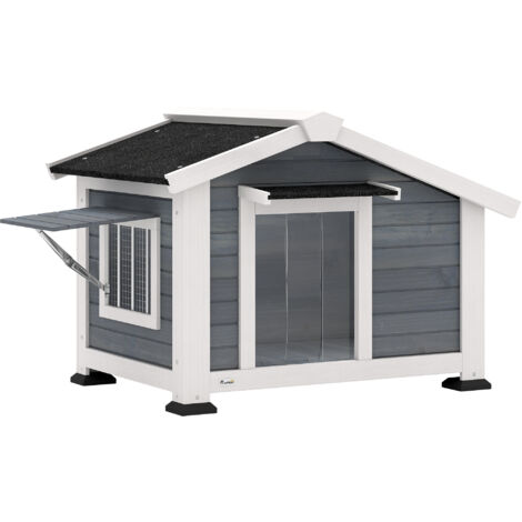 Cabane pour chien imperméable, maison chien en bois avec fond amovible, toit en asphalte, fenêtre ouvrante, 98x76x69,5 cm, grise (1/5)