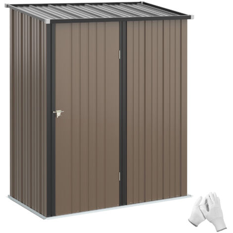 Remise métallique 1,34m² 161,5 x 94,5 x 196cm, abri de jardin avec toit en pente, porte verrouillable, résistant aux intempéries, cabanon extérieur pour cour et jardin, marron (1/5)