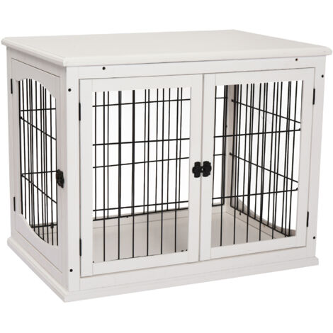 Caisse de transport pour chien 58,5 x 81 x 66 cm portes, bois MDF fer, blanc