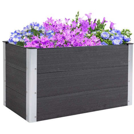 Carré potager en aluminium 100x50x55,5cm, bac à plantes sans fond, résistant aux intempéries, idéal pour terrasse, balcon, fleurs et légumes, gris (1/5)