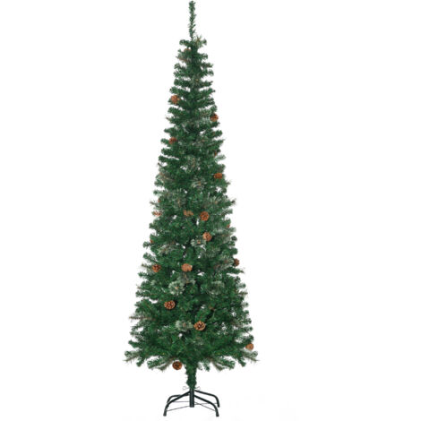 Sapin de Noël artificiel, fin, pommes de pin, ignifuge, 54 x 195 cm, vert (1/5)