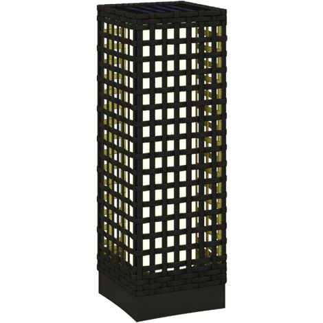 Luminaire extérieur solaire avec détecteur crépusculaire, 8h d'autonomie, aspect rotin, acier, 15,5 x 15,5 x 46 cm, noir (1/5)