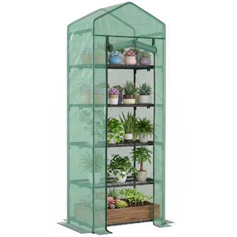 Mini-serre pour fleurs ou légumes, acier et plastique, 69L x 49P x 193H cm, vert (1/5)