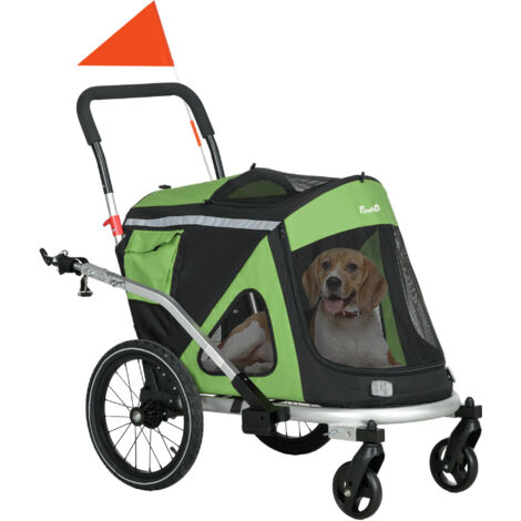 Chariot 2-en-1 pour chien, joggeur et remorque vélo, 2 réflecteurs, 1 laisse de sécurité, 150 x 68 x 95 cm, Vert (1/5)