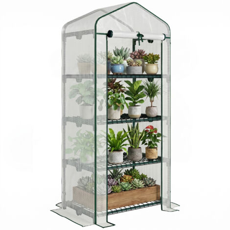 Serre en film plastique, mini-serre de jardin, abri pour plantes, châssis froid, 4 étagères, 70 x 50 x 160 cm, blanc (1/5)