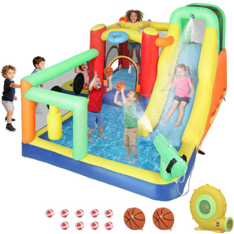 9-en-1 Château gonflable avec souffleur, toboggan, piscine à balles et pistolet à eau pour enfants de 3 à 8 ans 330x290x185 cm Multicolore